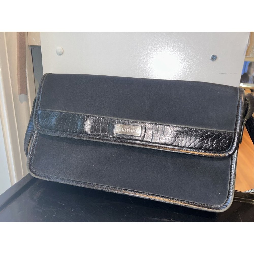 Lauren Ralph Lauren Vintage Black Nylon  Baguette Bag With Shoulder Strap